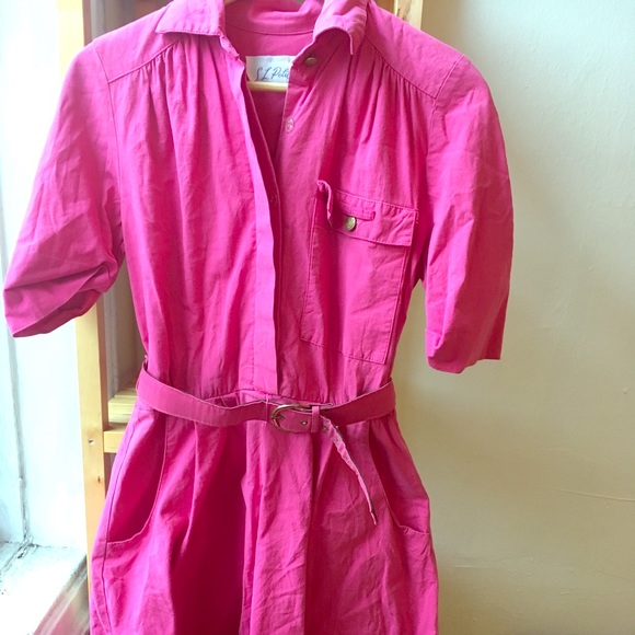 Hot pink vintage collared dress with buttons - Picture 1 of 7